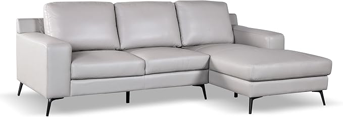 Furniture of America Ronan Modern Leather Sectional Sofa with Chaise and Pillows, L Shaped Couch for Living Room, Bedroom, FSC Certified, Right-Facing, Light Gray