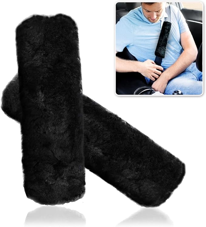 Soft Faux Sheepskin Seatbelt Cover-Zone Tech Black Shoulder Pad- Car Seat Belt Cover Kids- Vehicle Must Have Neck Support Baby- Adult Bag Comfortable Soft Cover (Black)