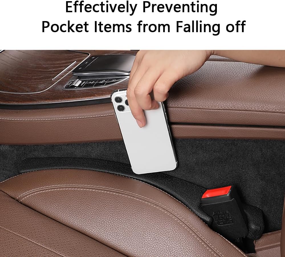 Kisfun Car Seat Gap Filler Leather Organiser with 2 Charge Hole Automotive Storage Box Pocket Between Front Seat & Console Accessories for Holding Phones Keys Cards (Black2)