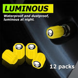 12PCS Fluorescent Skull Car Tire Valve Stem Caps, ABS Corrosion Resistant Wheel Valve Cover, Luminous Illuminated Cap Glow in The Dark, Auto Decor Accessories for Motorcycles Bicycles (Yellow/White)