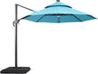 Furniture of America Vauren 10 ft Outdoor Patio Umbrella, LED Light, UV-resistant, Tilt, Crank, Double Canopy, Solar Panel for Yard, Porch, Pool, Deck, Garden, Teal