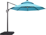 Furniture of America Vauren 10 ft Outdoor Patio Umbrella, LED Light, UV-resistant, Tilt, Crank, Double Canopy, Solar Panel for Yard, Porch, Pool, Deck, Garden, Teal