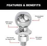 BIG RED ATRLY2019R Torin 2" Diameter Trailer Hitch Ball: 1.75 Ton (3,500 lb) Capacity