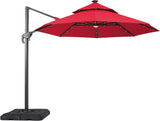 Furniture of America Vauren 10 ft Outdoor Patio Umbrella, LED Light, UV-resistant, Tilt, Crank, Double Canopy, Solar Panel for Yard, Porch, Pool, Deck, Garden, Red