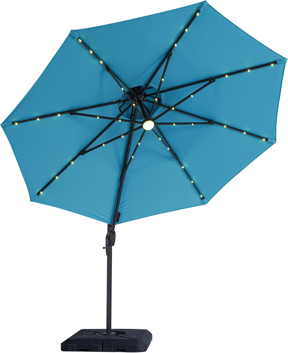 Furniture of America Vauren 10 ft Outdoor Patio Umbrella, LED Light, UV-resistant, Tilt, Crank, Double Canopy, Solar Panel for Yard, Porch, Pool, Deck, Garden, Teal