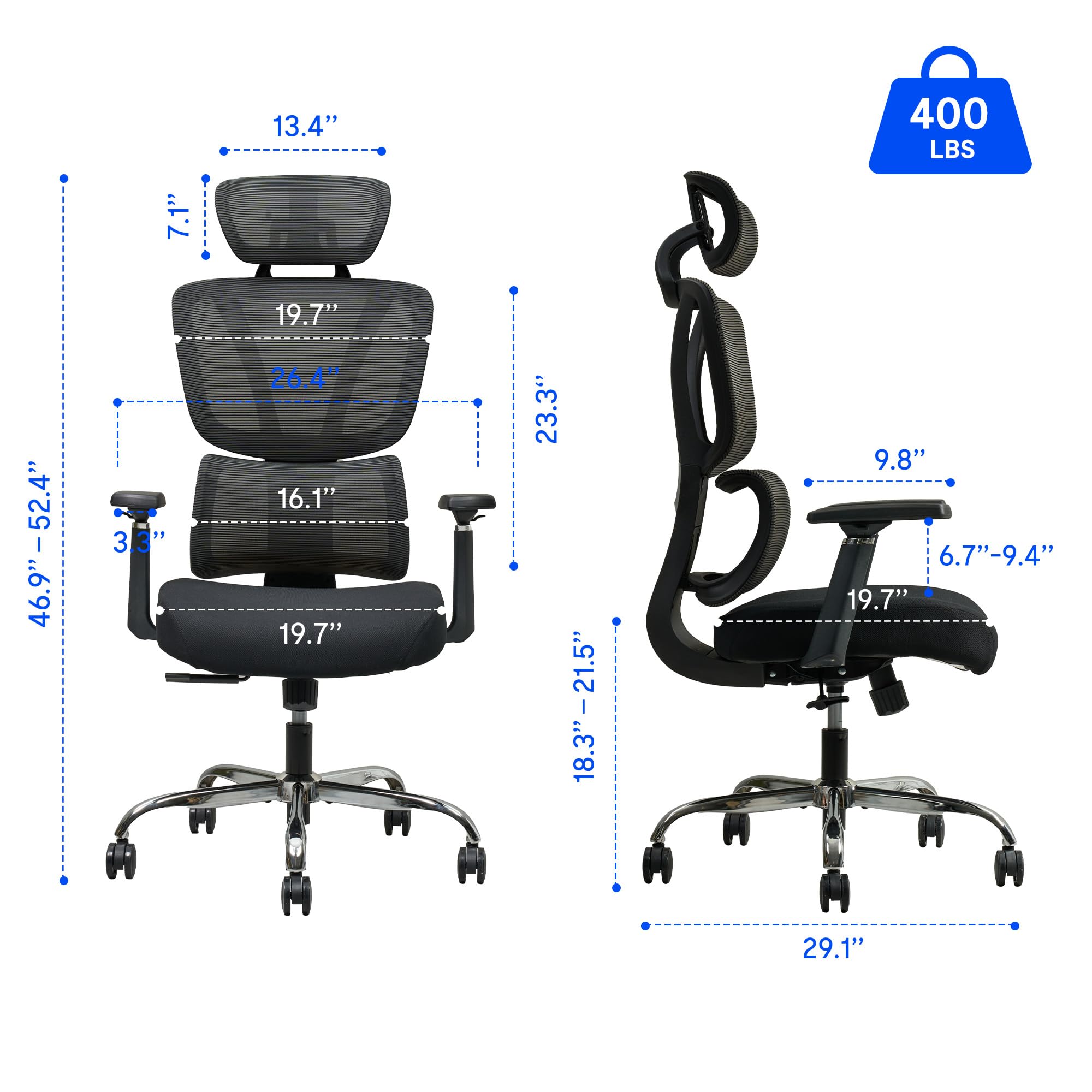 FLEXISPOT OC4 Office Chair,Big and Tall Mesh Computer Desk Chair,Ergonomic Task Chair with Adjustable Lumbar Support,Headrest,Armrests and 360°Rotation for Home Office,Video Game,Black