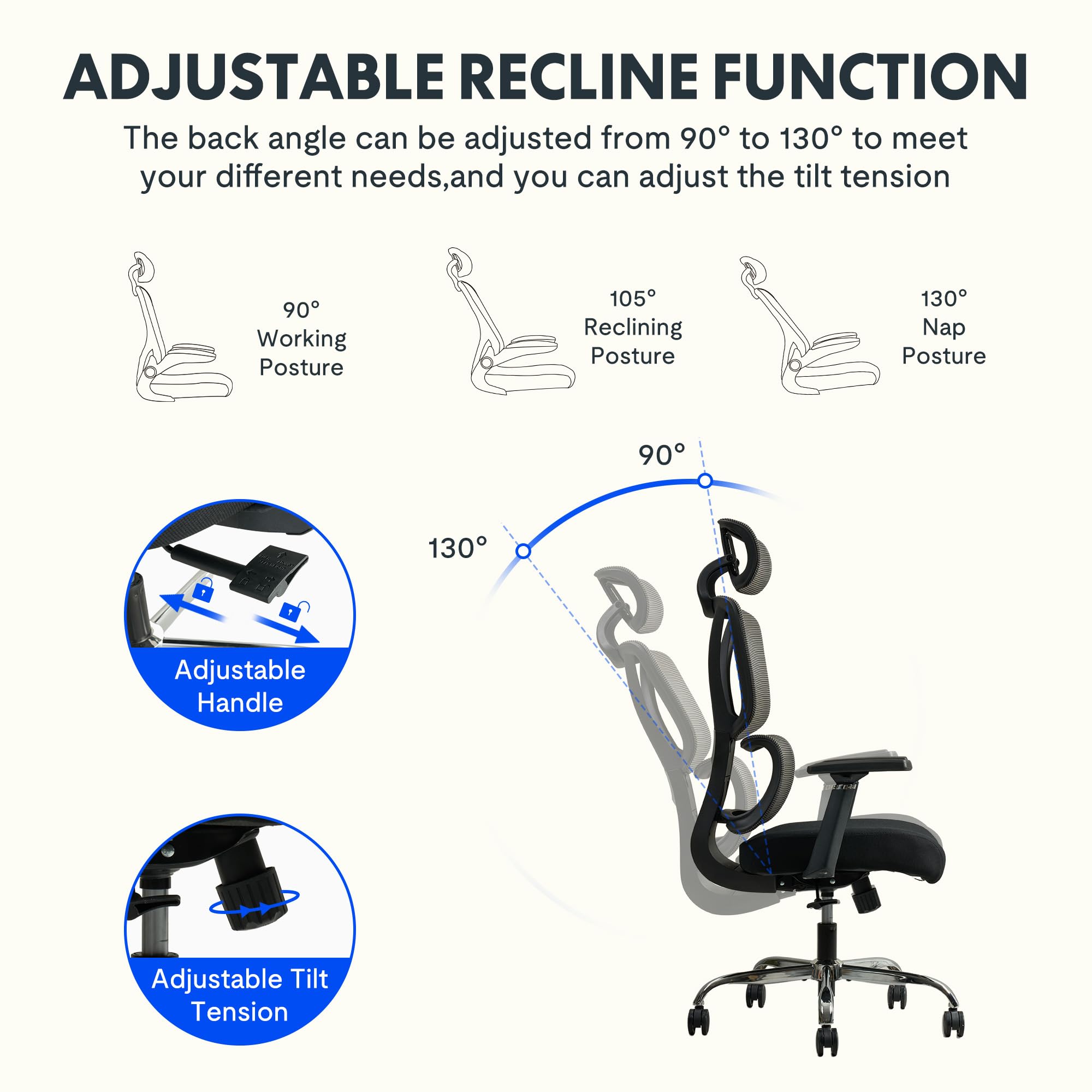 FLEXISPOT OC4 Office Chair,Big and Tall Mesh Computer Desk Chair,Ergonomic Task Chair with Adjustable Lumbar Support,Headrest,Armrests and 360°Rotation for Home Office,Video Game,Black