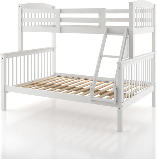 Lit superposé amovible en bois d'hévéa Eloise Twin Over Full de Furniture of America avec échelle et garde-corps de sécurité, gain de place pour chambre d'enfant, chambre d'amis, petits espaces, blanc