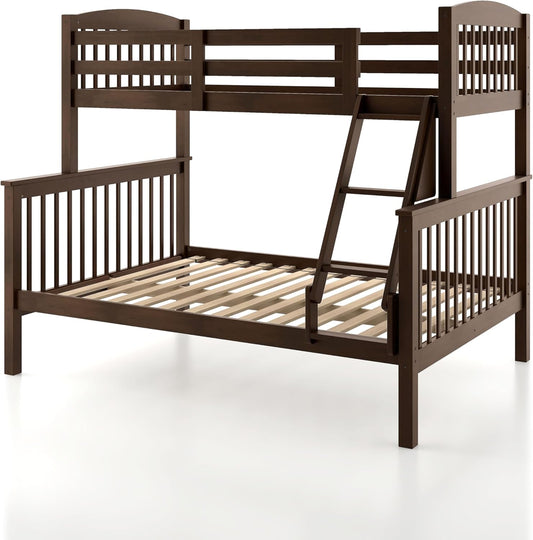 Lit superposé amovible en bois d'hévéa Eloise Twin Over Full de Furniture of America avec échelle et garde-corps de sécurité, gain de place pour chambre d'enfant, chambre d'amis, Merlot