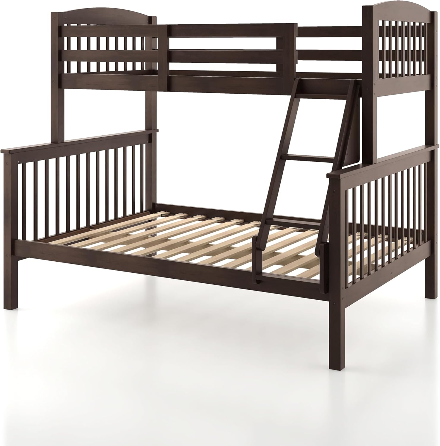 Lit superposé amovible en bois d'hévéa Eloise Twin Over Full de Furniture of America avec échelle et garde-corps de sécurité, gain de place pour chambre d'enfant, chambre d'amis, marron foncé