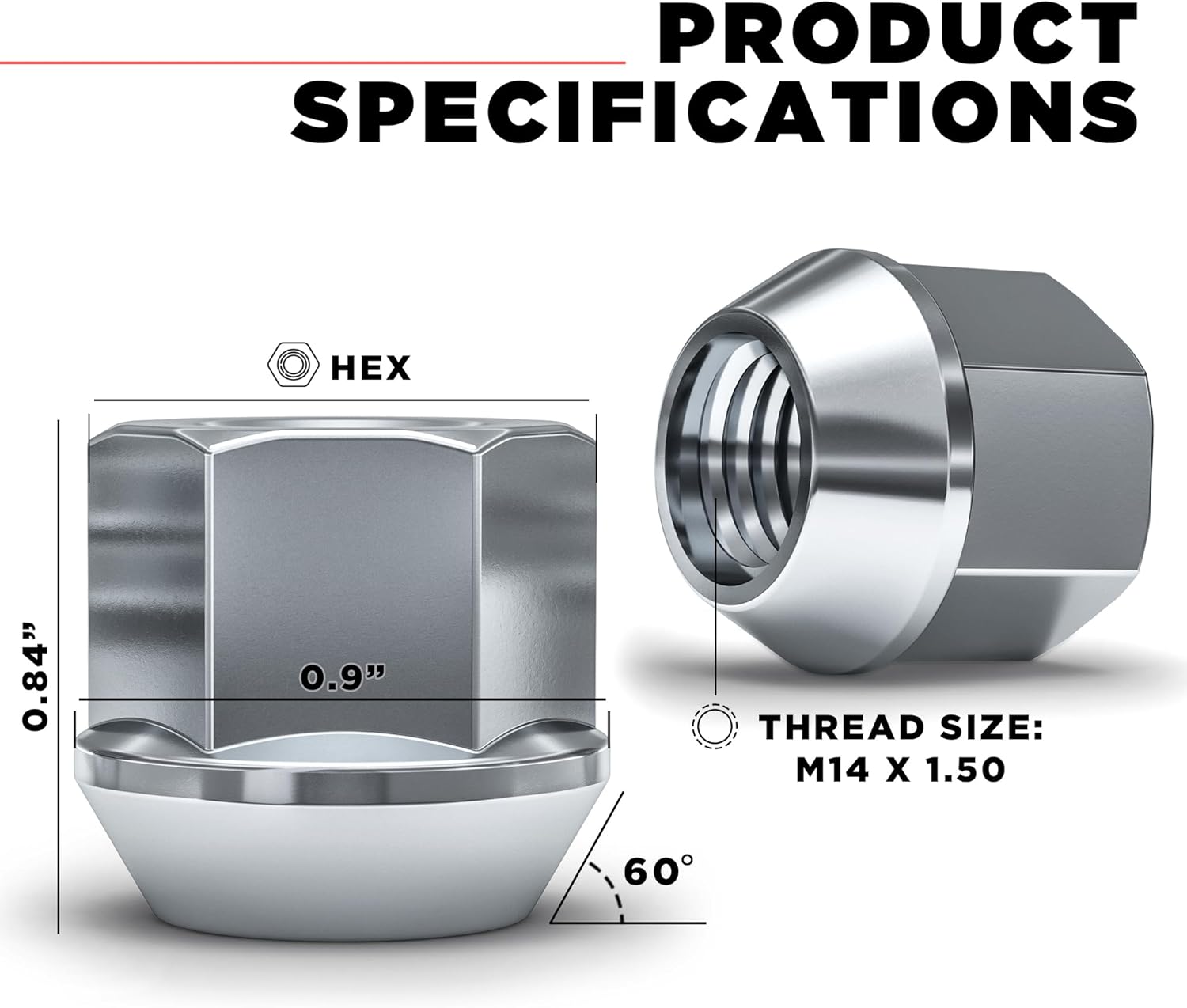 White Knight 1309-1S-20AM 14mm x 1.50 Thread Size Open End Bulge Acorn Lug Nut, Zinc, 20-Pack