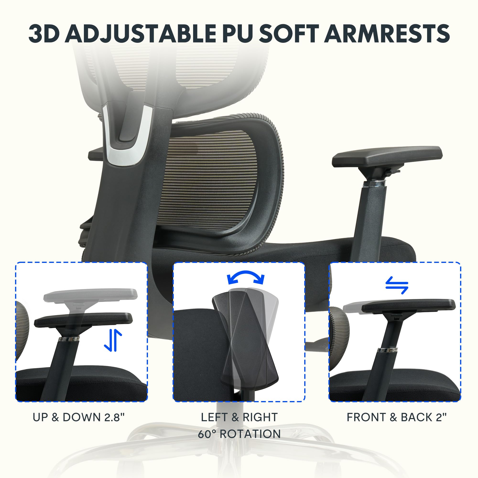 FLEXISPOT OC4 Office Chair,Big and Tall Mesh Computer Desk Chair,Ergonomic Task Chair with Adjustable Lumbar Support,Headrest,Armrests and 360°Rotation for Home Office,Video Game,Black