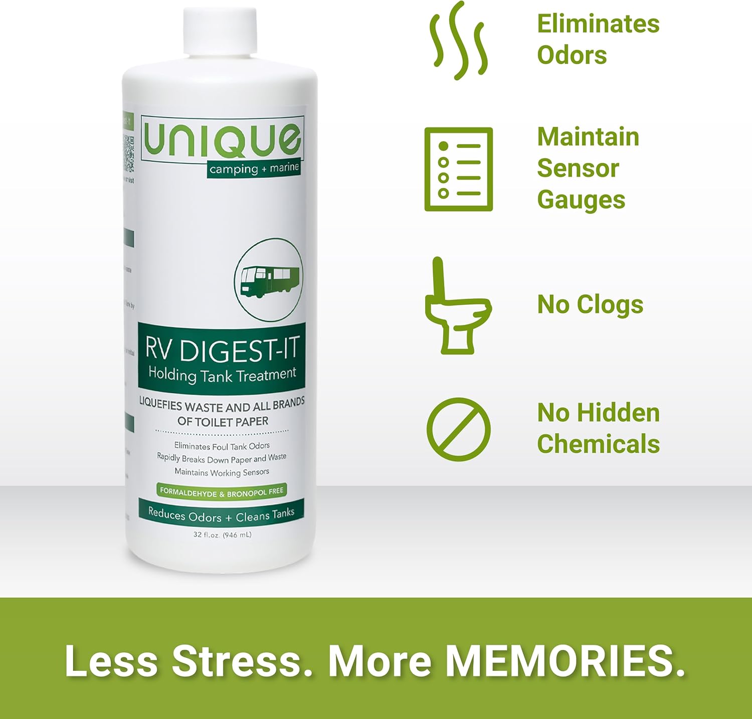 Unique RV Digest-It Holding Tank Treatment, Concentrated Liquid Treatment, Eliminates Toilet Odors, Breaks Down Waste, 32 oz. (Canadian Formula)