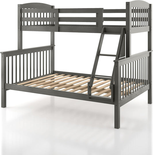 Lit superposé amovible en bois d'hévéa Eloise Twin Over Full de Furniture of America avec échelle et garde-corps de sécurité, gain de place pour chambre d'enfant, chambre d'amis, gris