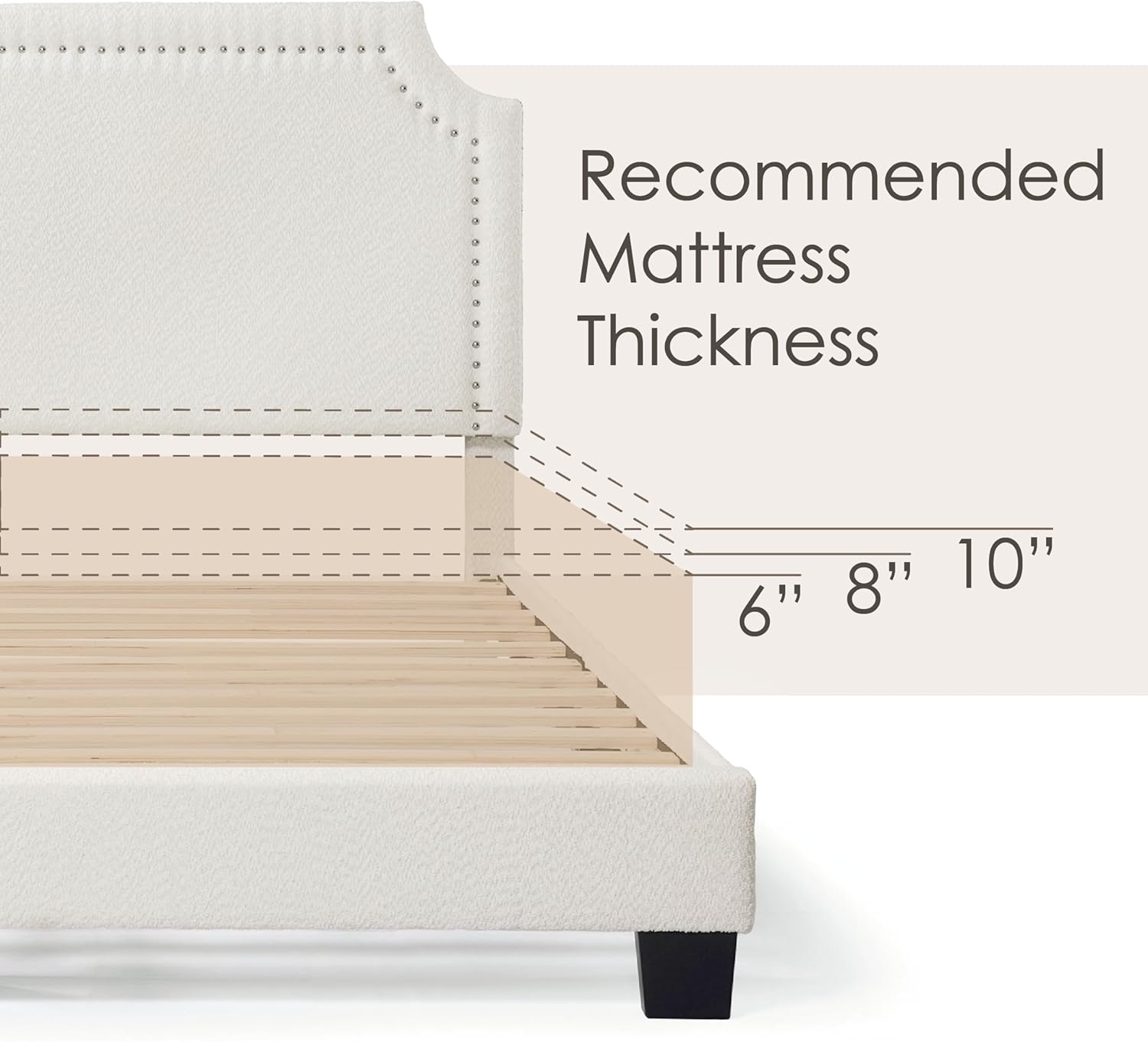 Furniture of America Vivienne Modern Boucle Cadre de lit plateforme Queen avec tête de lit réglable et pieds en bois massif pour chambre à coucher, chambre d'amis, assemblage facile, pas besoin de sommier, blanc