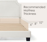 Furniture of America Vivienne Modern Boucle Cadre de lit plateforme Queen avec tête de lit réglable et pieds en bois massif pour chambre à coucher, chambre d'amis, assemblage facile, pas besoin de sommier, blanc