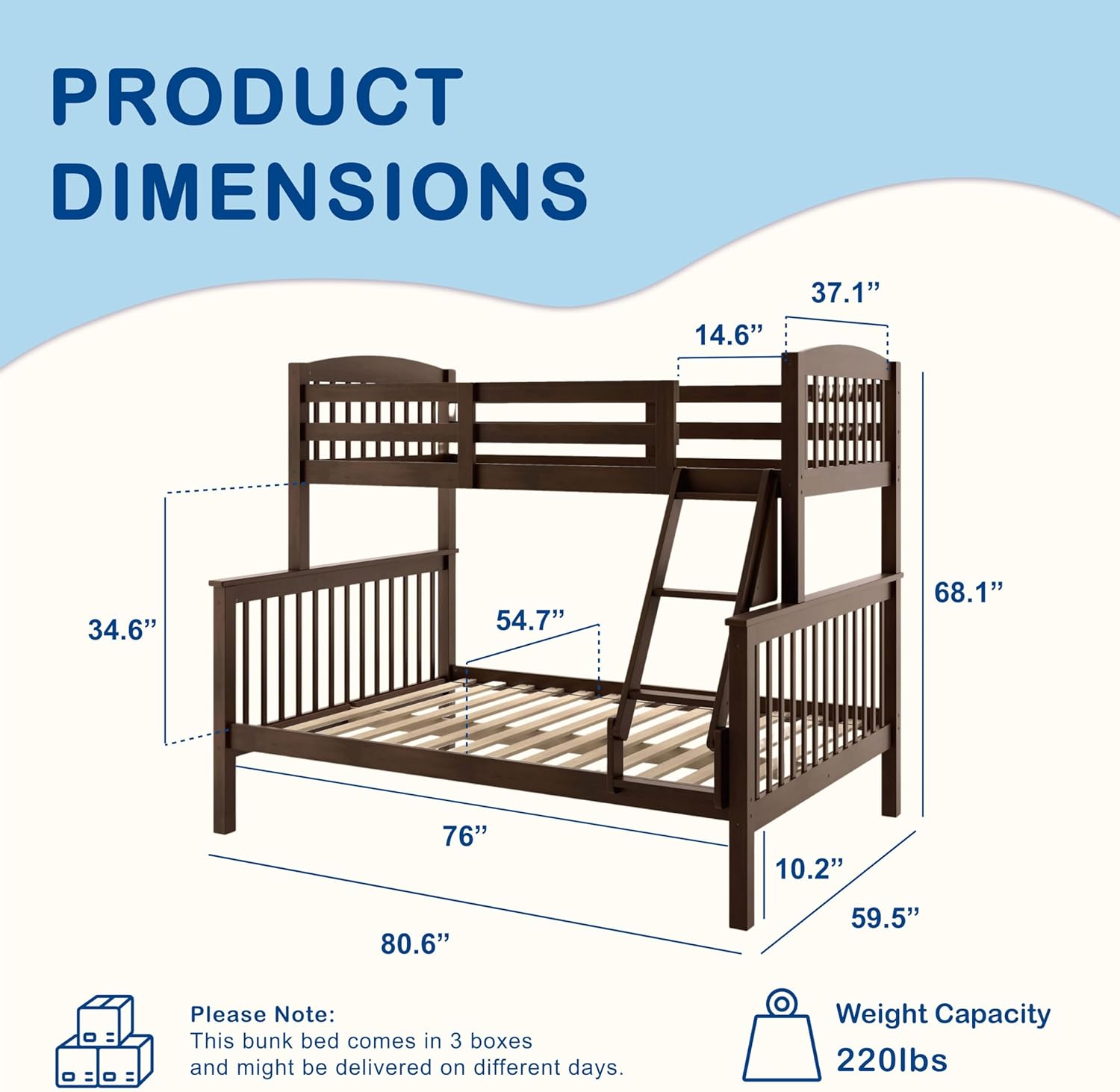 Lit superposé amovible en bois d'hévéa Eloise Twin Over Full de Furniture of America avec échelle et garde-corps de sécurité, gain de place pour chambre d'enfant, chambre d'amis, Merlot