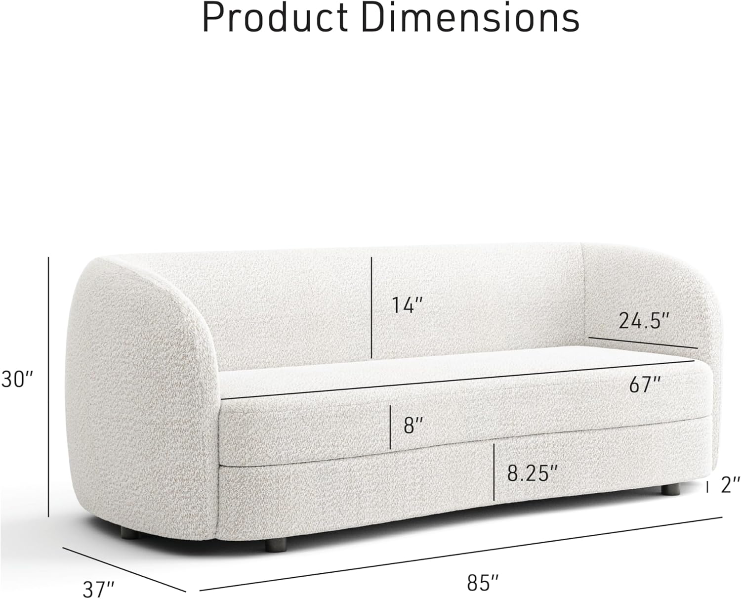 Furniture of America Nimiane Modern Boucle 3 Piece Sofa Set with Curved Arms and Wooden Legs, Accent Furniture Sets for Living Room, Home Office, Bedroom, Lounge, Off-White