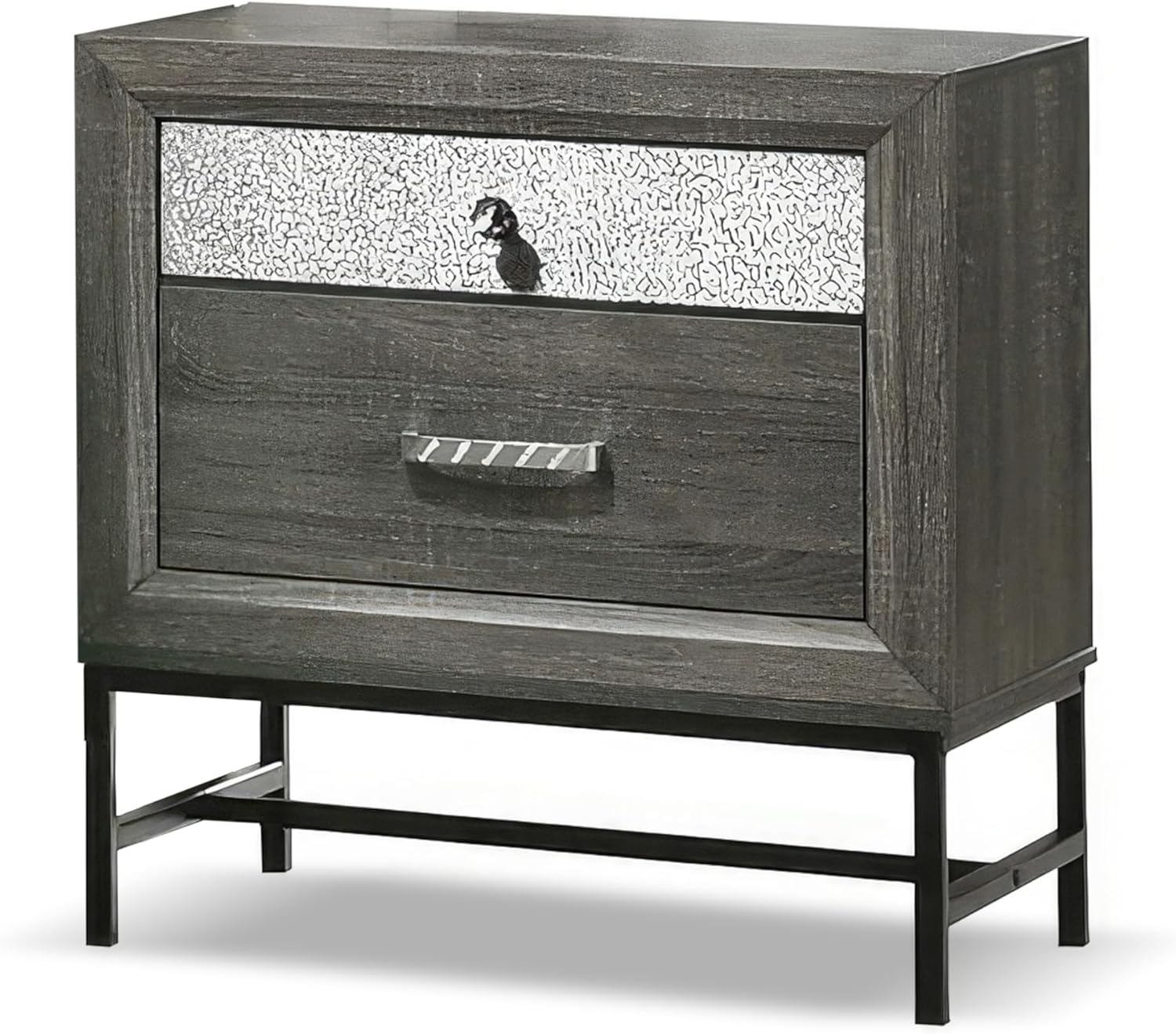 Ensemble de chambre à coucher 5 pièces à cadre en bois Kindering de Furniture of America, tiroirs de rangement pour pied de lit king-size et tête de lit rembourrée, rangement pour bijoux sur caisse, prêt pour matelas, gris