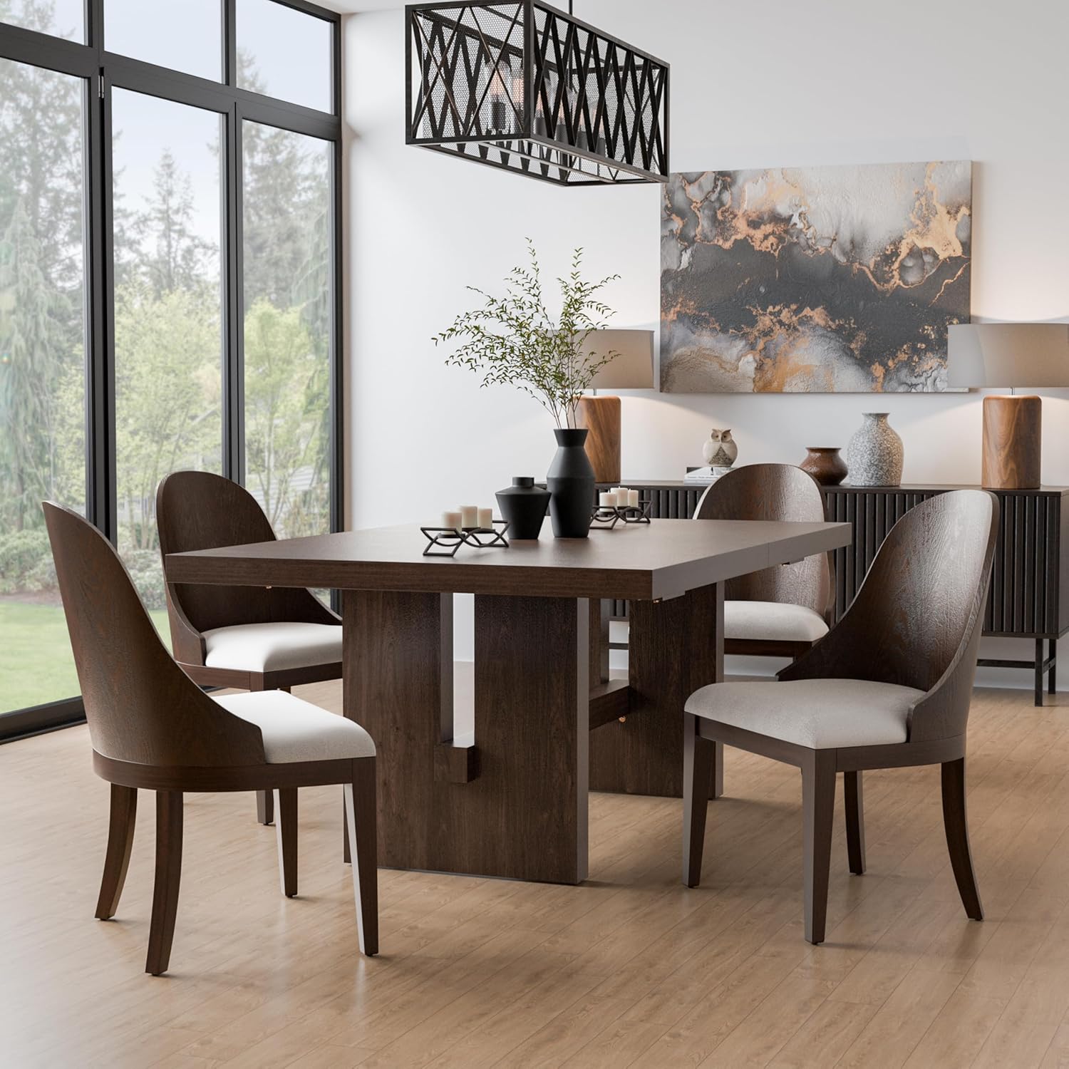 Furniture of America Goddard Modern Solid Wood 5 Piece 108-inch Brown Expandable Dining Table Set with Upholstered Chairs, Seats up to 6, for Home, Kitchen, Living Room, Dark Walnut