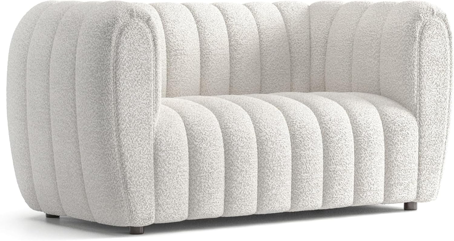 Furniture of America Glamour Contemporary Vertical Channel Tufted Boucle Loveseat Couch with Wooden Legs, Comfy Fabric Upholstered Small Sofa for Living Room, Bedroom, Office, Off-White