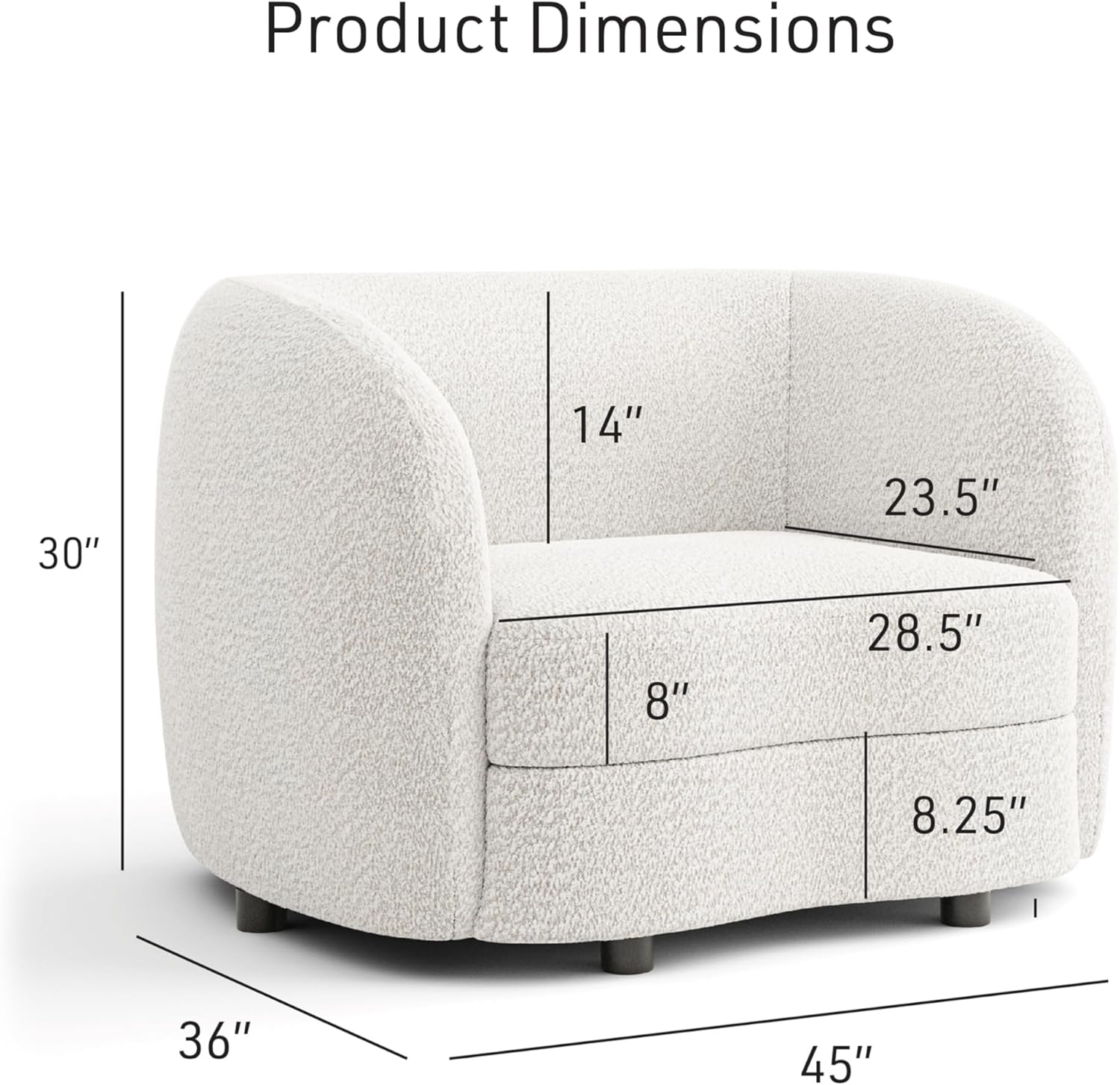 Furniture of America Nimiane Modern Boucle 3 Piece Sofa Set with Curved Arms and Wooden Legs, Accent Furniture Sets for Living Room, Home Office, Bedroom, Lounge, Off-White