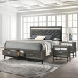 Ensemble de chambre à coucher 5 pièces à cadre en bois Kindering de Furniture of America, tiroirs de rangement pour pied de lit queen-size et tête de lit rembourrée, rangement pour bijoux sur caisse, prêt pour matelas, gris