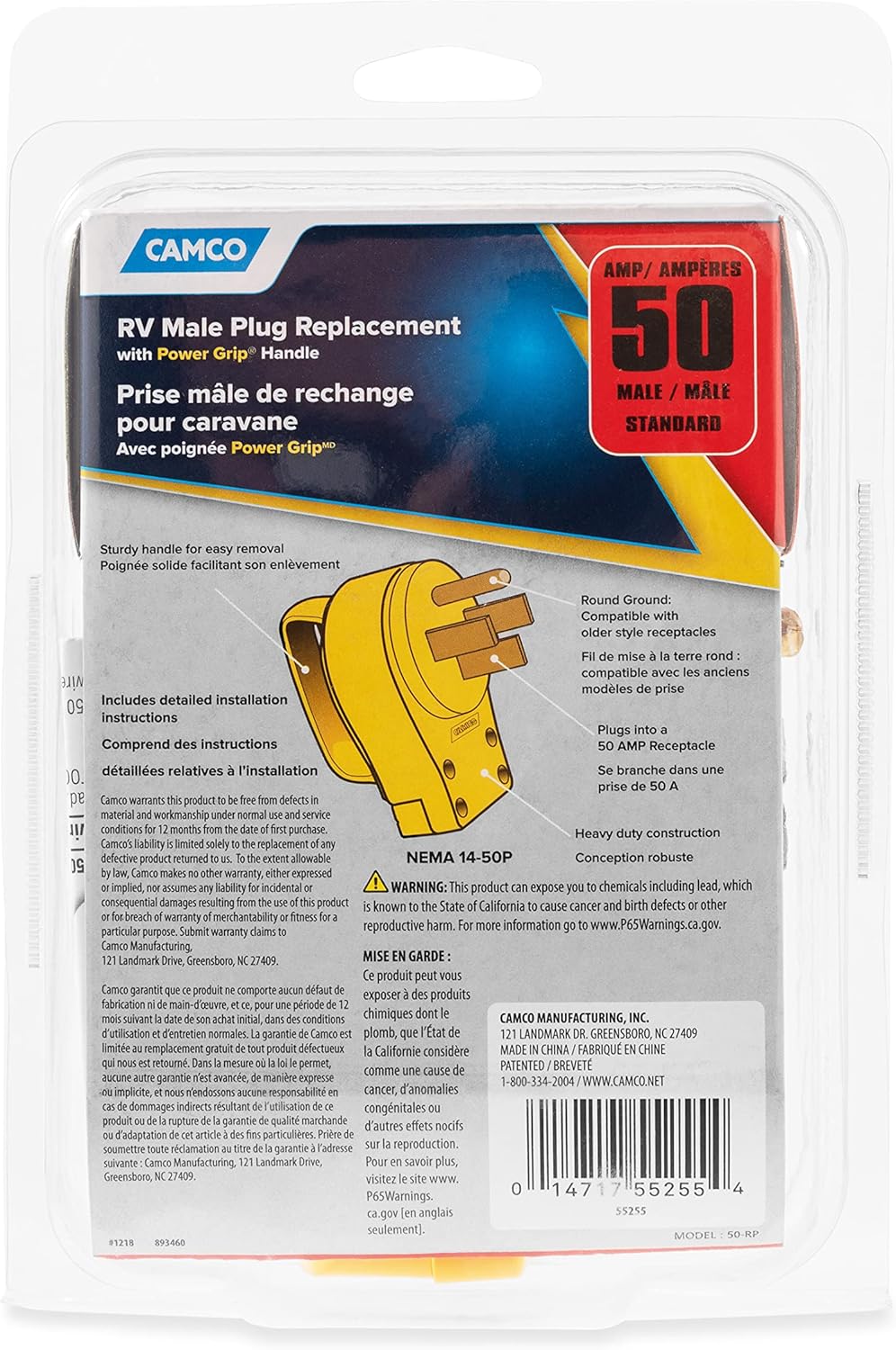 Camco PowerGrip Replacement Plug- Transform your RV Plug into a Safe and Durable PowerGrip Cord 50 AMP (55255) , Yellow