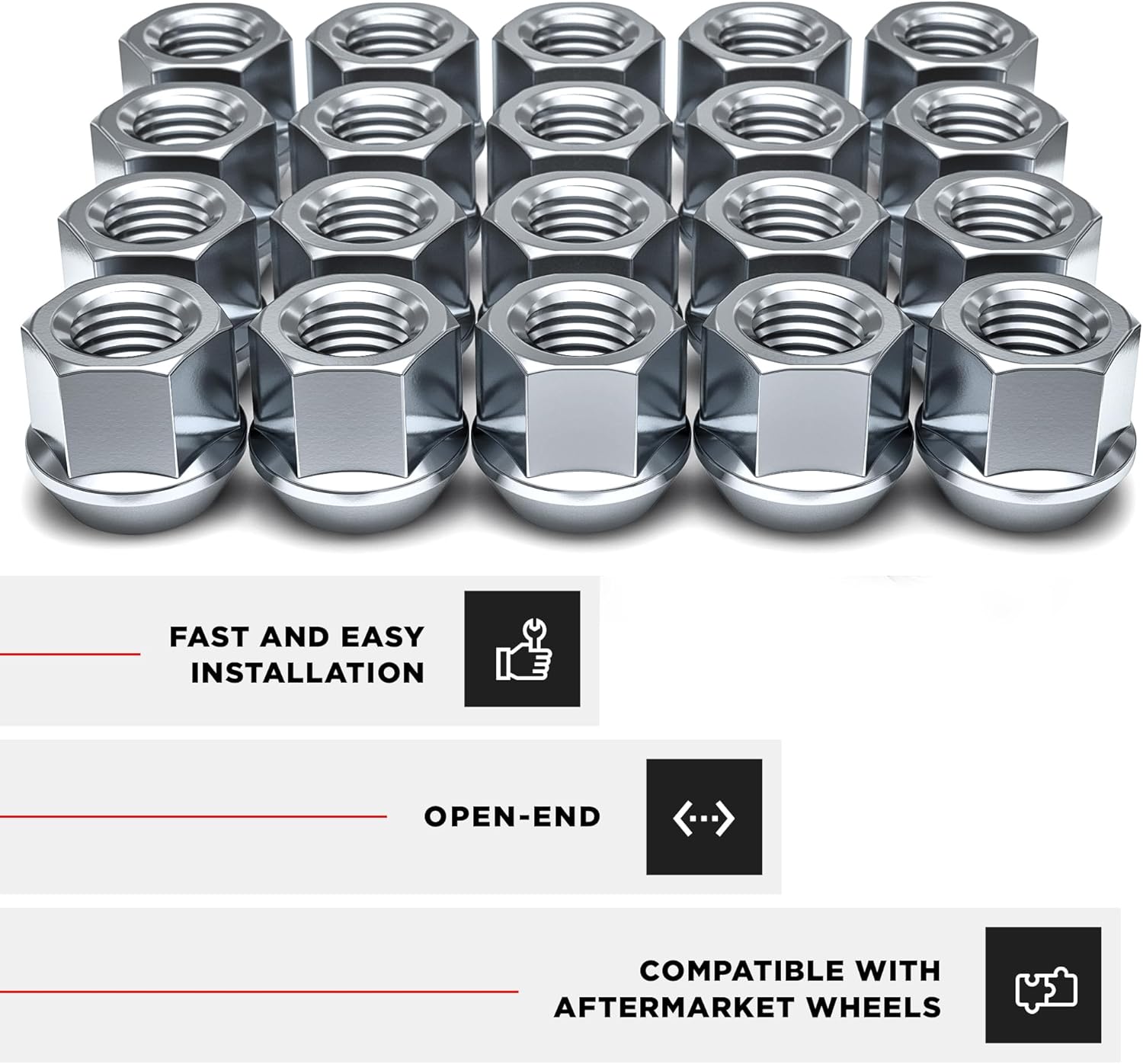 White Knight 1309-1S-20AM 14mm x 1.50 Thread Size Open End Bulge Acorn Lug Nut, Zinc, 20-Pack