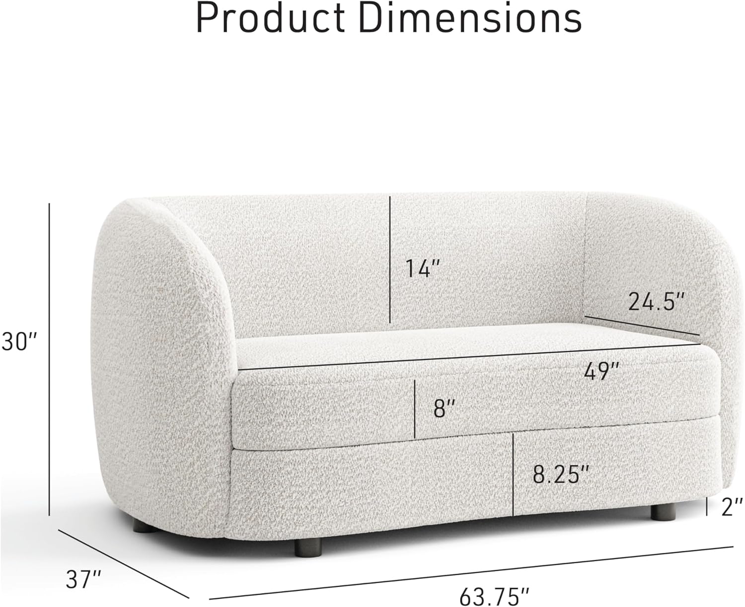 Furniture of America Nimiane Modern Boucle 3 Piece Sofa Set with Curved Arms and Wooden Legs, Accent Furniture Sets for Living Room, Home Office, Bedroom, Lounge, Off-White