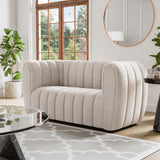 Furniture of America Glamour Contemporary Vertical Channel Tufted Boucle Loveseat Couch with Wooden Legs, Comfy Fabric Upholstered Small Sofa for Living Room, Bedroom, Office, Off-White