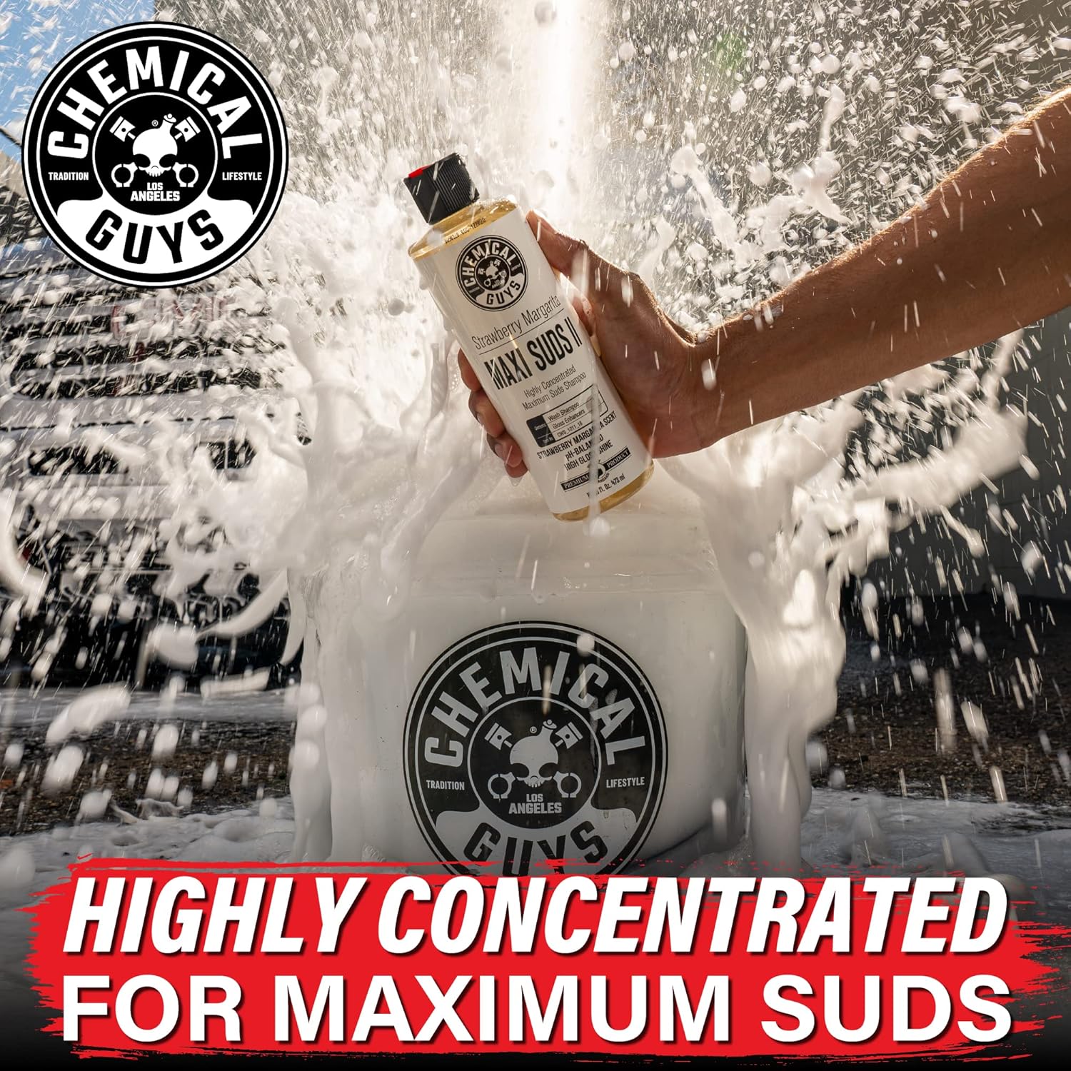 Chemical Guys CWS_1011_16 Maxi-Suds II Foaming Car Wash Soap (Works with Foam Cannons, Foam Guns or Bucket Washes) Safe for Cars, Trucks, Motorcycles, RVs & More, 16 fl oz, Strawberry Scent