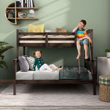 Lit superposé amovible en bois d'hévéa Eloise Twin Over Full de Furniture of America avec échelle et garde-corps de sécurité, gain de place pour chambre d'enfant, chambre d'amis, marron foncé