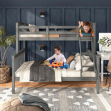 Lit superposé amovible en bois d'hévéa Eloise Twin Over Full de Furniture of America avec échelle et garde-corps de sécurité, gain de place pour chambre d'enfant, chambre d'amis, gris