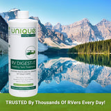 Unique RV Digest-It Holding Tank Treatment, Concentrated Liquid Treatment, Eliminates Toilet Odors, Breaks Down Waste, 32 oz. (Canadian Formula)