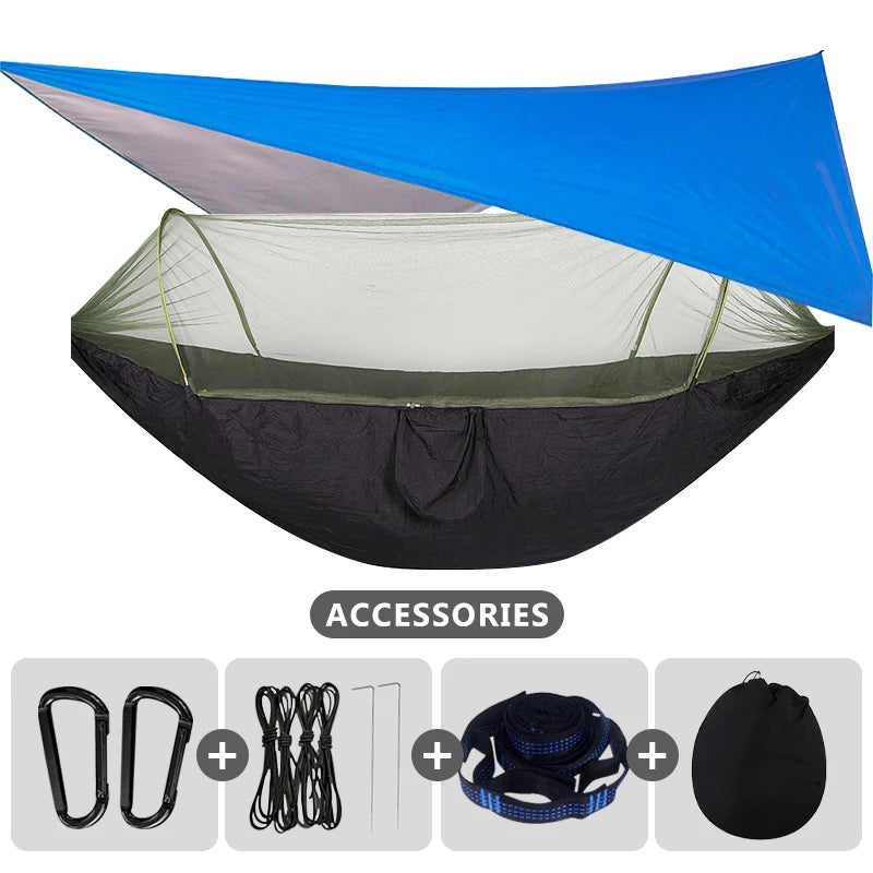 Camping Hammock With Mosquito Net and Rain Fly Portable Double Hammock With Bug Net and Tent Tarp Tree Straps for Travel Camping