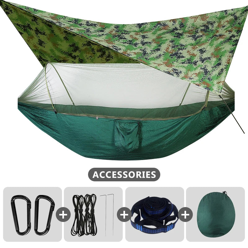 Camping Hammock With Mosquito Net and Rain Fly Portable Double Hammock With Bug Net and Tent Tarp Tree Straps for Travel Camping