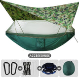 Camping Hammock With Mosquito Net and Rain Fly Portable Double Hammock With Bug Net and Tent Tarp Tree Straps for Travel Camping