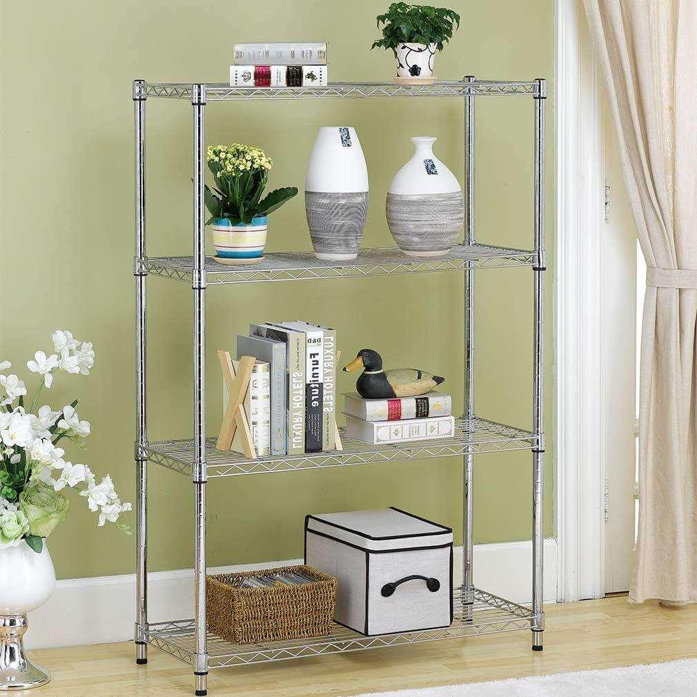 Adjustable 4-Tier Steel Wire Shelving Rack (36x14x54, Black/Chrome) - Furniture4Design