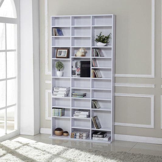 CD DVD Media Storage Shelves Display Shelf Racks Wooden Frame White - Furniture4Design