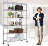 Commercial Grade 6-Tier Wire Shelving Unit with Adjustable Wheels - Chrome Finish - Furniture4Design