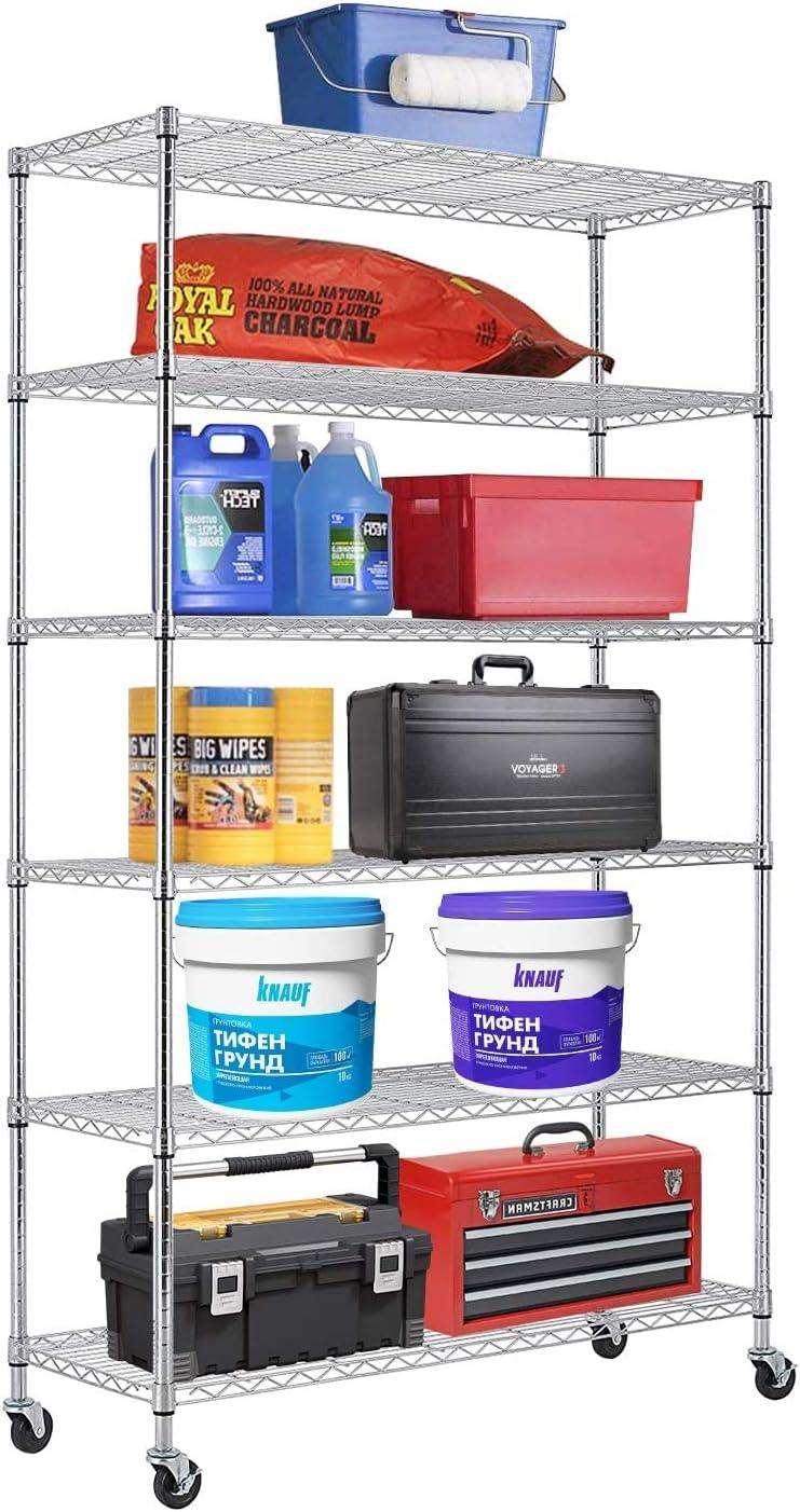 Commercial Grade 6-Tier Wire Shelving Unit with Adjustable Wheels - Chrome Finish - Furniture4Design