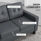 Elegant 51 Double Seater PU Leather Loveseat in Grey with Armrests and Tufted Backrest - Furniture4Design