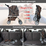 Folding Pet Stroller for Cats and Dogs with Rain Cover - Leopard Skin Pattern - Furniture4Design