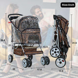 Folding Pet Stroller for Cats and Dogs with Rain Cover - Leopard Skin Pattern - Furniture4Design