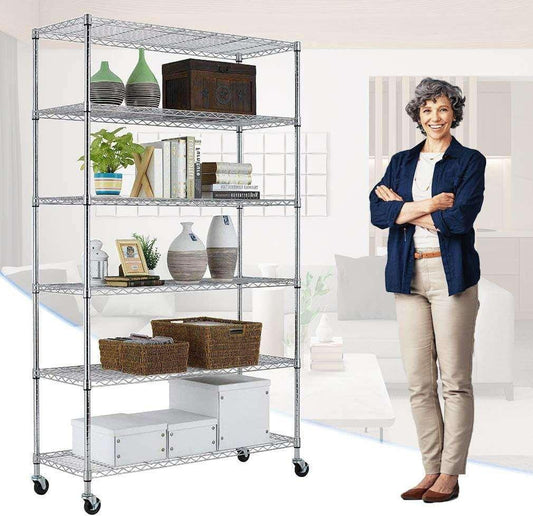 Heavy-Duty 6-Tier Wire Shelving Rack with NSF Certification - 18x48x82 Chrome/Black - Furniture4Design