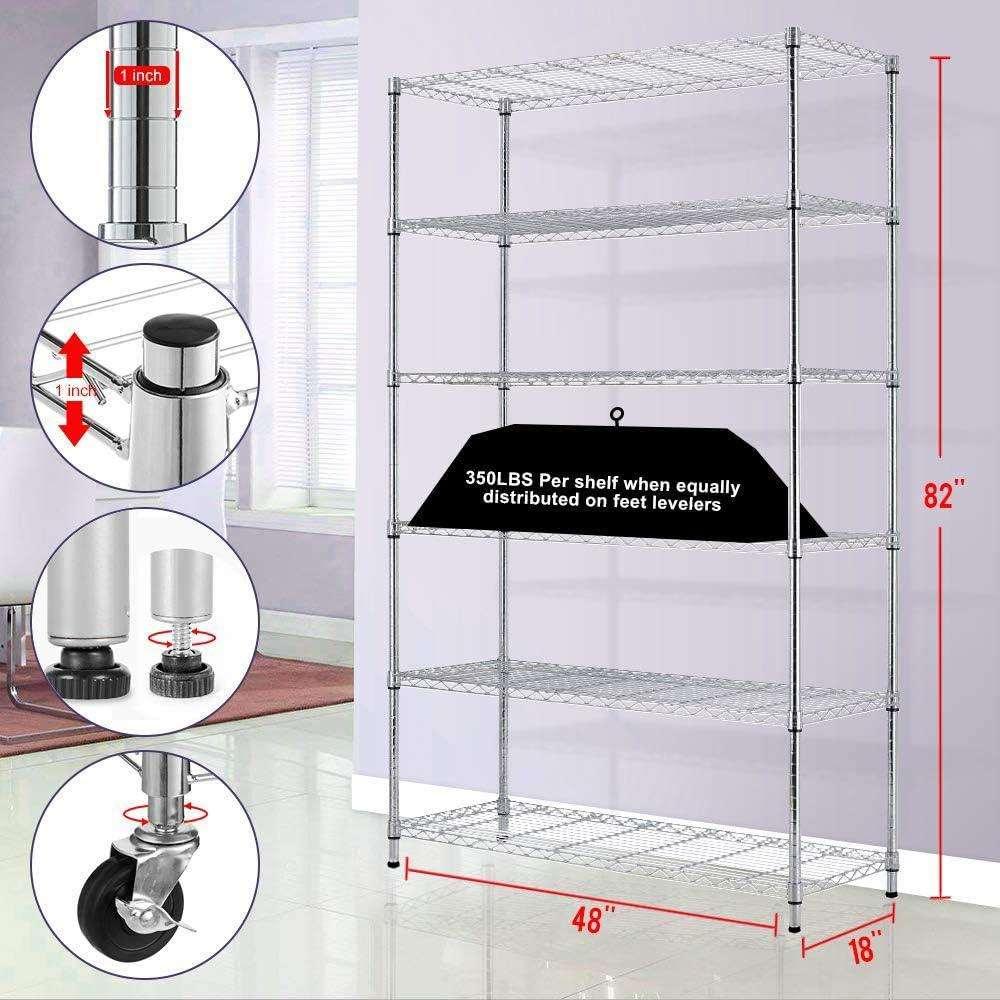 Heavy-Duty 6-Tier Wire Shelving Rack with NSF Certification - 18x48x82 Chrome/Black - Furniture4Design