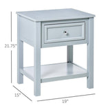 HOMCOM 21.75"H x 15"W x 19"D Wood Accent End Table 1 Drawer Gray Nightstand - Furniture4Design