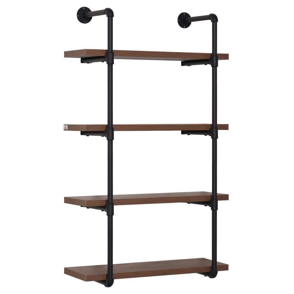 HOMCOM Floating Wall Mounted Bookshelf 1.25" Assembly Required Brown 4-Tier - Furniture4Design