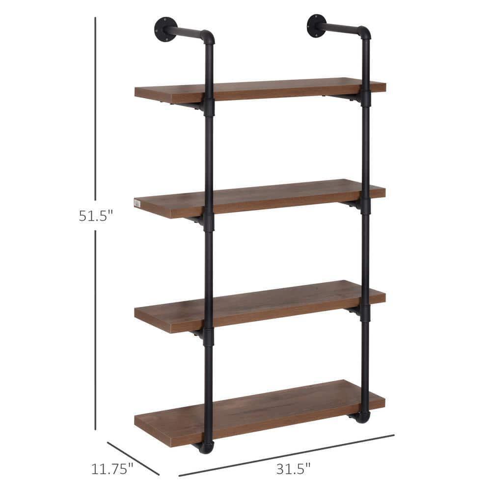 HOMCOM Floating Wall Mounted Bookshelf 1.25" Assembly Required Brown 4-Tier - Furniture4Design